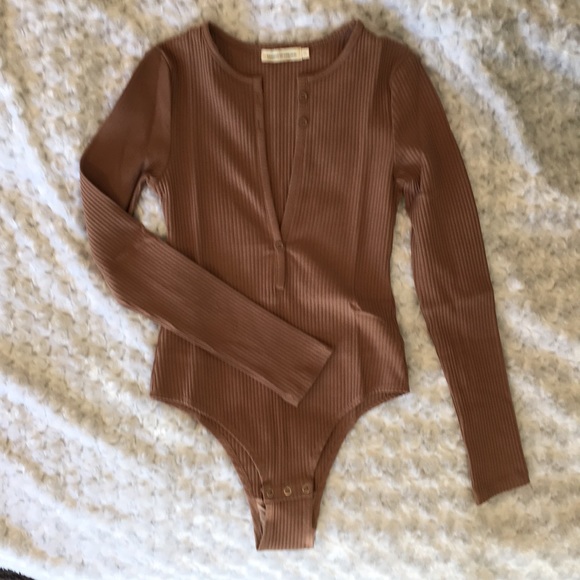 Makers of Dreams Tops - Makers of Dreams Light Brown Ribbed Bodysuit